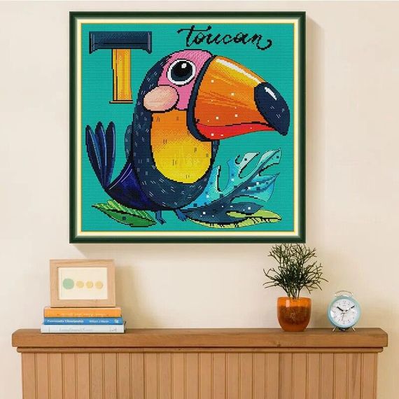 Набір для вишивання за нанесеною на канву схемою "Big-billed Parrot". AIDA 14CT printed 40*40 см | Зображення 9