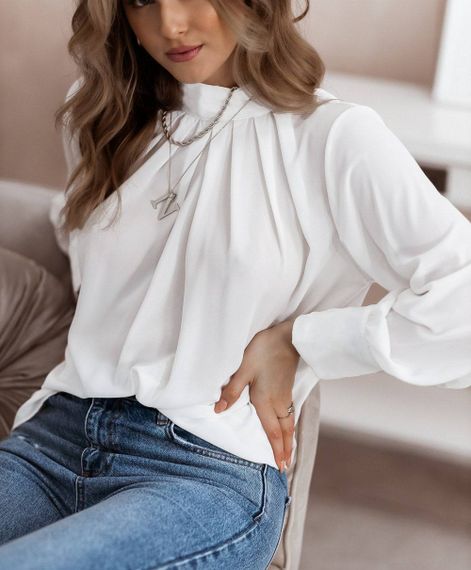 Женская нарядная легкая блуза с длинным рукавом софт NA971 цвет белый, размер 50/52 | Зображення 1
