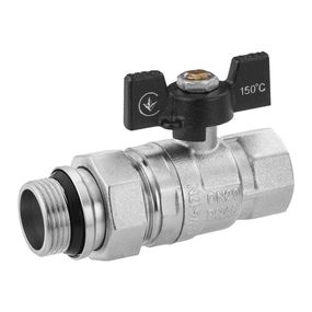 Кран-американка кульовий прямий Kroner 3/4" ВЗ PN40 метелик, нікельований (CV033221)