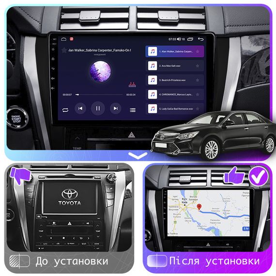 Штатная магнитола 10" Lesko для Toyota Camry VII (XV50) Рестайлинг 2014-2017 4/64Gb CarPlay 4G Wi-Fi GPS Prime | Зображення 2
