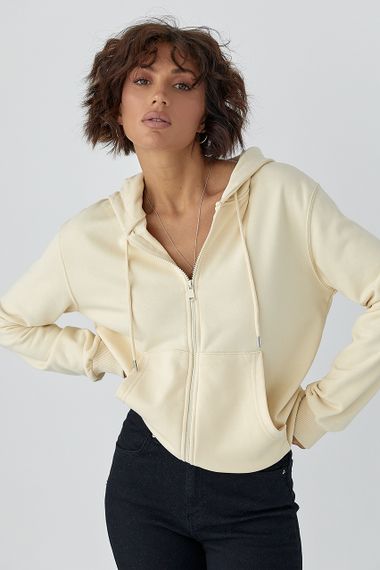 Жіноче худі на блискавці - кремовий цвет, L (є розміри)