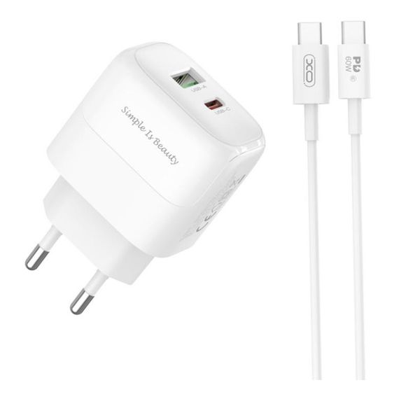 Мережевий зарядний пристрій XO L137 1USB-C/1USB PD/QC 20W+Type-C to Type-C New Logo