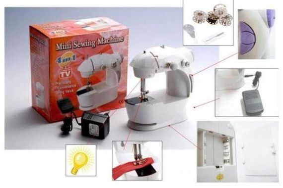 Швейная мини машинка Mini Sewing Machine SM-202A 4 в 1 портативная домашняя машинка для шитья, от сети / батареек / педали | Зображення 4