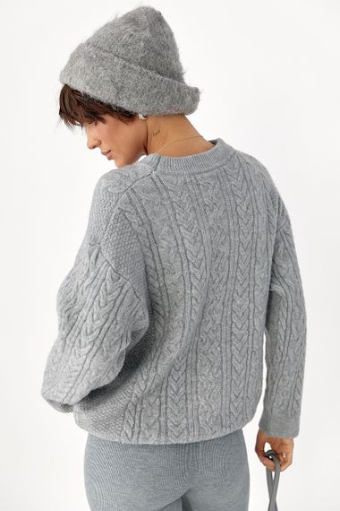 В'язаний светр у косички - сірий цвет, ONE SIZE (є розміри) | Зображення 1