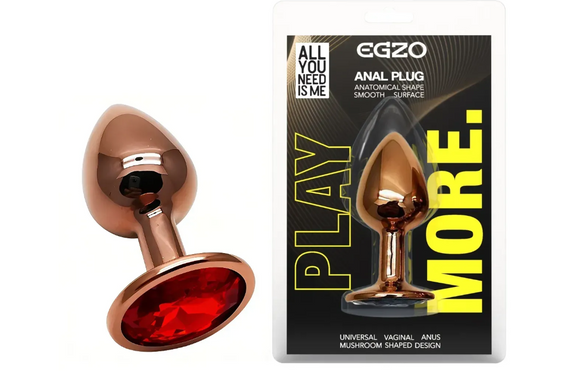 Анальна пробка з кристалом EGZO — Dark Gold Round Plug Red, розмір S Sex Aura