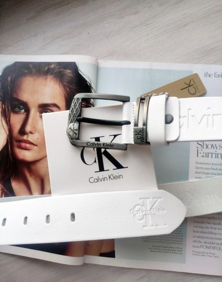 Кожаный ремень для джинсов Calvin Klein белый в коробке | Зображення 1