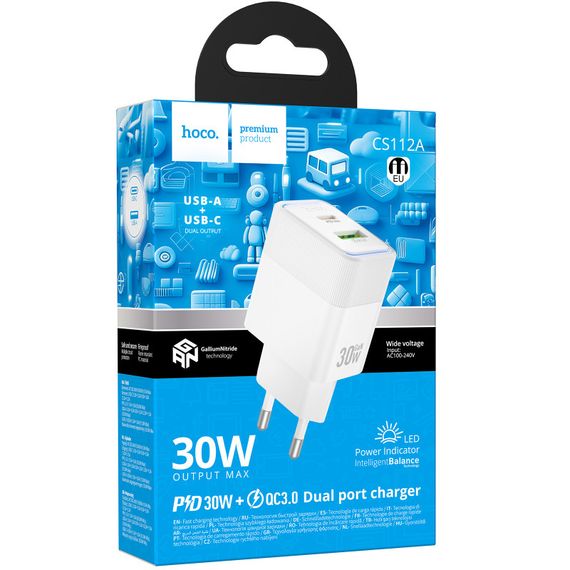 МЗП Hoco CS112A Lounge PD30W+QC3.0 (1USB-A/1C) White | Зображення 1