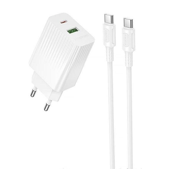 СЗУ Borofone BAS76A Source PD30W+QC3.0 (1USB-A/1C) + кабель Type-C to Type-C White