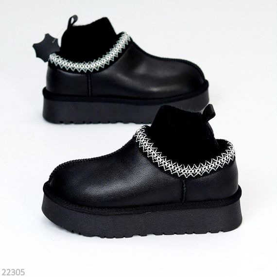 Черные низкие угги с текстильным манжетом натуральная кожа флотар | Зображення 5