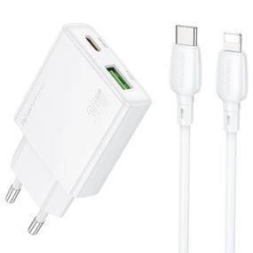 МЗП Borofone BN25 Wish PD30W+QC3.0 (1USB-A/1C) + кабель Type-C to Lightning White