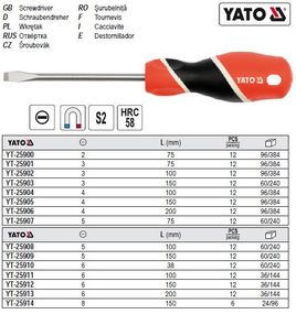 Отвертка YATO викрутка шлицева l=75 мм шлиц=5 мм YT-25907