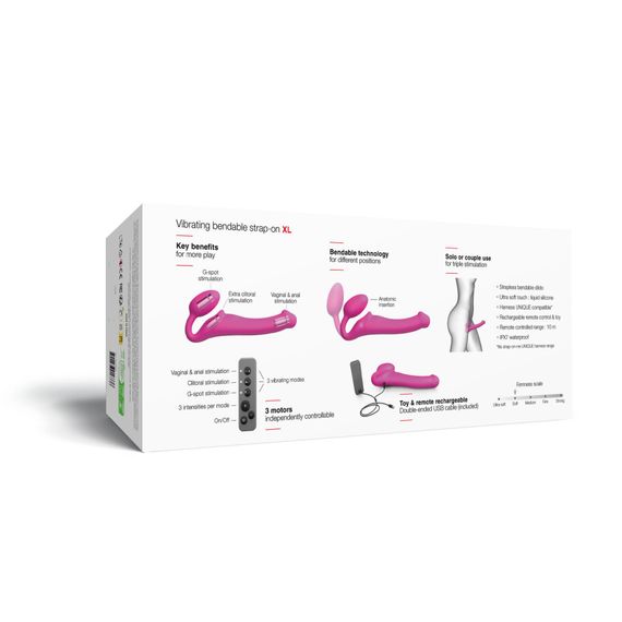 Безремінний страпон з вібрацією Strap-On-Me Vibrating Fuchsia XL, діам. 4,7см, пульт ДК, регульований | Зображення 6