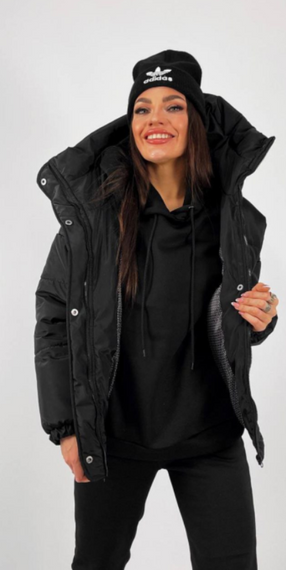 Женская стеганая куртка с капюшоном из плащевки YN7124 размер 48/52, цвет черный | Зображення 2