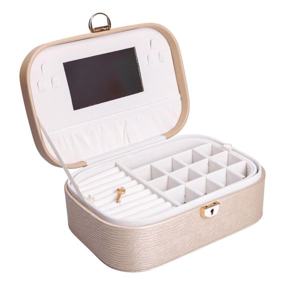 Шкатулка для украшений из эко кожи 2 яруса с замком органайзер для ювелирных изделий HP-5-1CR | Зображення 3