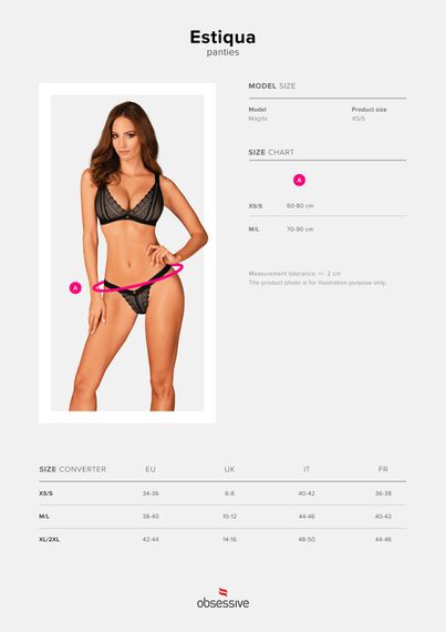 Мереживні трусики із заниженою талією Obsessive Estiqua panties, чорні, M/L | Зображення 6