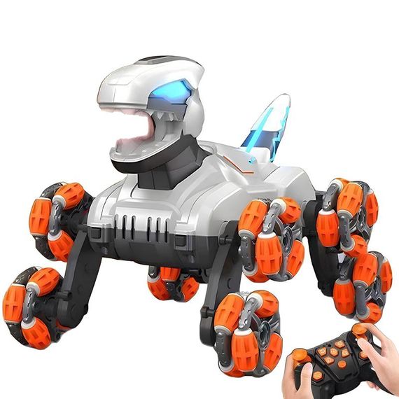 Дитячий восьмиколісний динозавр на радіокеруванні SHT 2590 2.4G (with 2 remote) Grey / Orange