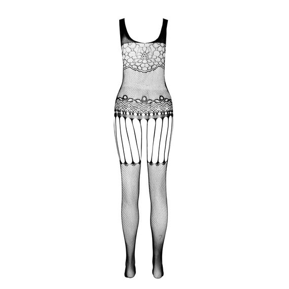 Бодистокинг Passion ECO BS001 One Size black, с доступом, имитация подвязок, флористический декор | Зображення 3