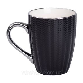 Чашка порцелянова 400 (мл) із сріблястим обідком та ручкою для чаю Чорна RX-N231315B