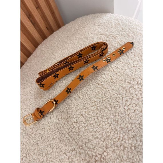 Брендовый ошейник и поводок для собак LOUIS VUITTON Эко кожа, расцветка с цветами, рыжий | Зображення 1