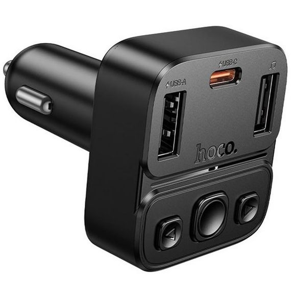 АЗУ FM модулятор Hoco E87 Delta 35W (1USB-A/1C) Black | Зображення 1