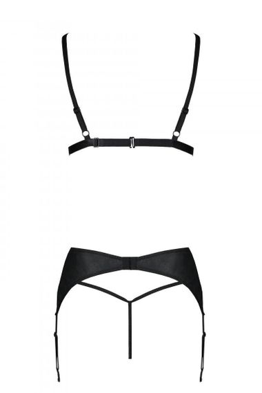 Комплект з екошкіри Passion MILEY SET L/XL, black, трусики, бюстгальтер, пояс для панчіх Sex Aura | Зображення 3