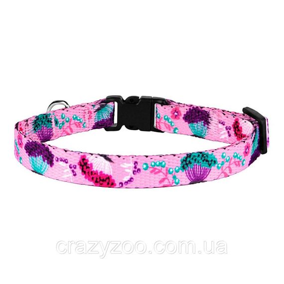 Ошейник для котов и собак Bronzedog Urban с пластиковой пряжкой и колокольчиком розовые цветы 18-28 см 10 мм | Зображення 1