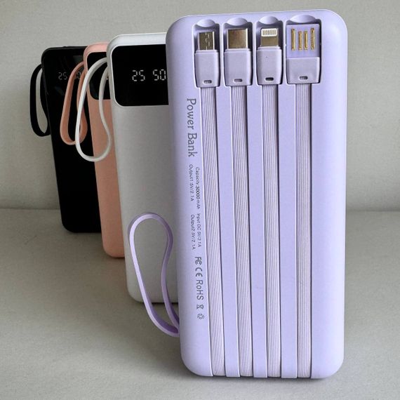 Power Bank Intelligent Fast з кабелем USB+Micro+Type-C+Lightning (30000mAh) Бузковий | Зображення 1