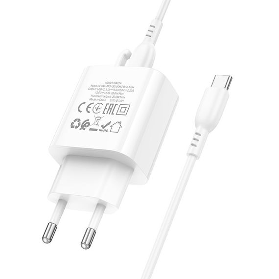 Сетевое Зарядное Устройство Borofone BA81A 1USB-C PD/QC 20W+Type-C to Type-C | Зображення 1