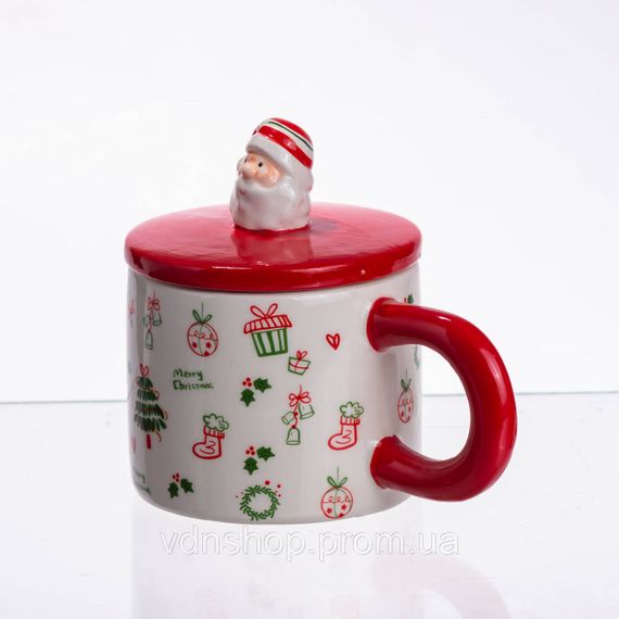 Новорічна порцелянова чашка з кришкою Merry Christmas 350 (мл) CR-1-20 | Зображення 1