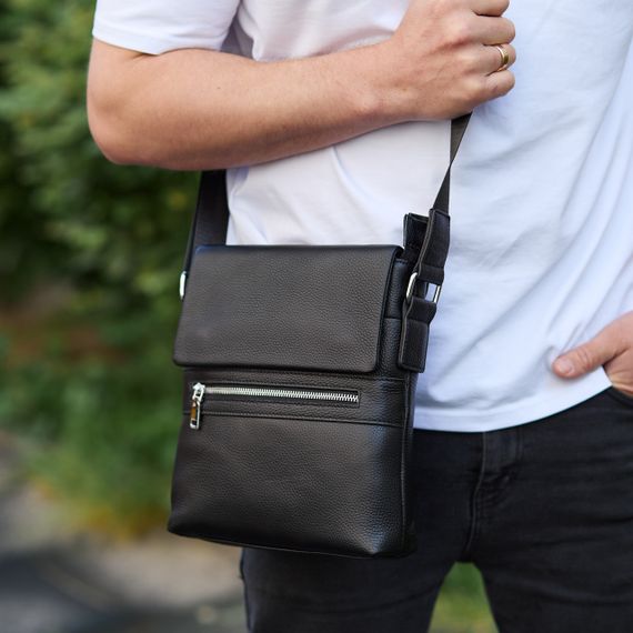 Чоловічий класичний месенджер через плече шкіряний чорний Tiding Bag 80471 | Зображення 4