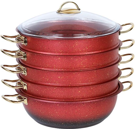 Мантоварка пароварка O.M.S. Collection 6091-C 28см 5,8л з гранітним покриттям 6 предметів Червоний (Туреччина)