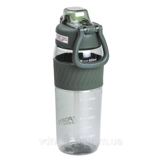 Бутылка для воды 600 мл бутылка в школу для тренировок с трубочкой и ручкой 22 см Зеленая HP-14-42GR | Зображення 1