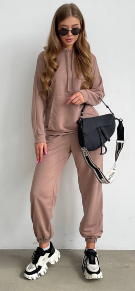 Женский спортивный костюм худи и джоггеры демисезонный двунитка BF536 размер 42/44, цвет бежевый | Зображення 2
