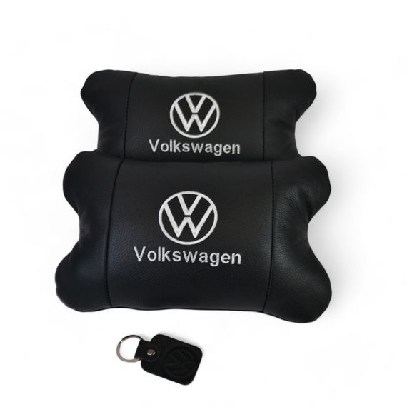 Набор подушек 2шт в авто Volkswagen из натуральной кожи, на подголовник в машину, Автомобильная подушка | Зображення 1
