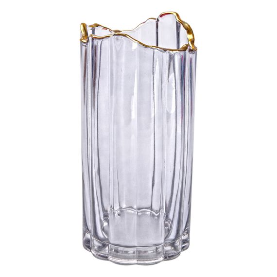 Декоративная стеклянная ваза для цветов 24,5 см, с золотой окантовкой | Зображення 3