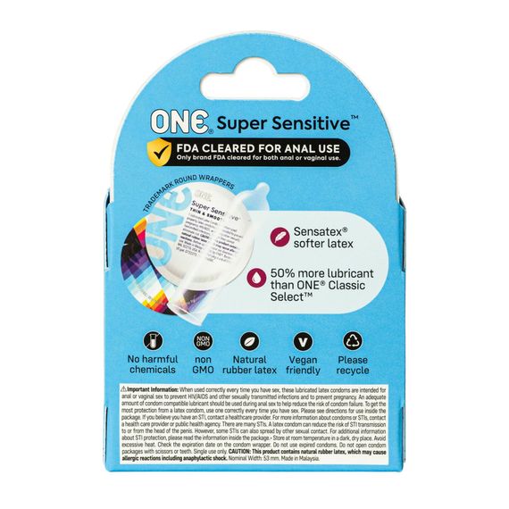 Презервативи ONE Super Sensitive, 3 шт, гладенькі, з додатковою змазкою, картонне паковання | Зображення 1