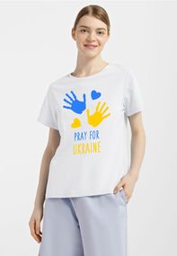 Футболка жіноча біла з принтом "Pray for Ukraine", 2XL