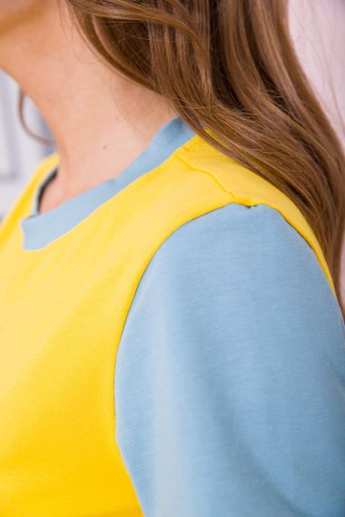 Жовто-блакитна жіноча футболка, з натуральної тканини, 102R289-1 | Зображення 4