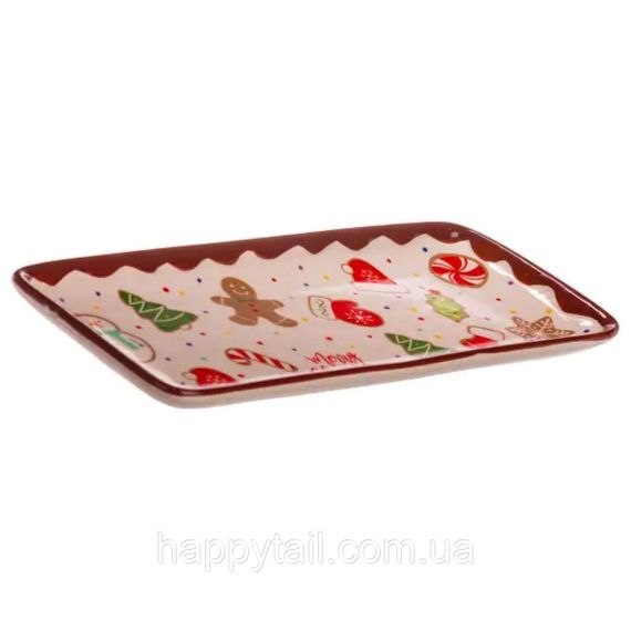Блюдо сервировочное новогоднее для закусок Merry Christmas 34×14×2 (см) блюдо прямоугольное рождественское с фарфора CR-1-38 | Зображення 1