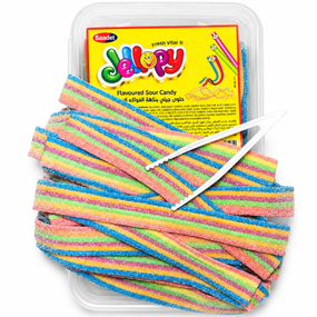 Мармеладні стрічки кислі Jellopy Райдуга 1.5 кг, желейні пластинки-ремінці Saadet в коробці мікс