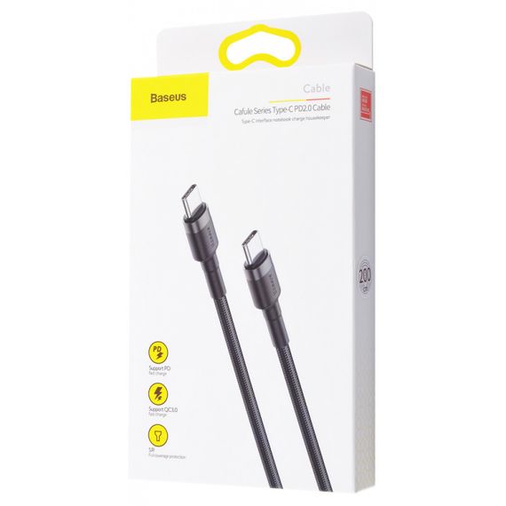 Дата кабель Baseus Cafule Type-C to Type-C Cable PD 2.0 60W (2m) (CATKLF-H) Чорний / Сірий | Зображення 4