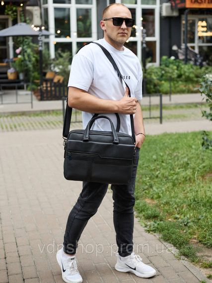 Мужская деловая сумка из кожи 39х29х10, классический портфель для ноутбука и офиса, черный | Зображення 8