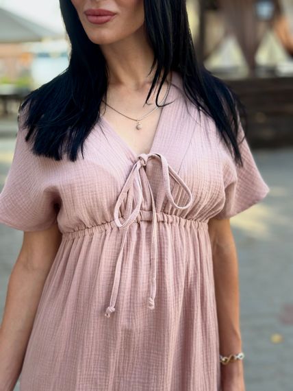 Жіноча довга літня сукня з мусліну легка із завищеною талією розмір 46/48 колір капучино GF58774 | Зображення 5