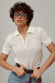 В'язане ажурне поло в ромби - молочний цвет, ONE SIZE (є розміри)