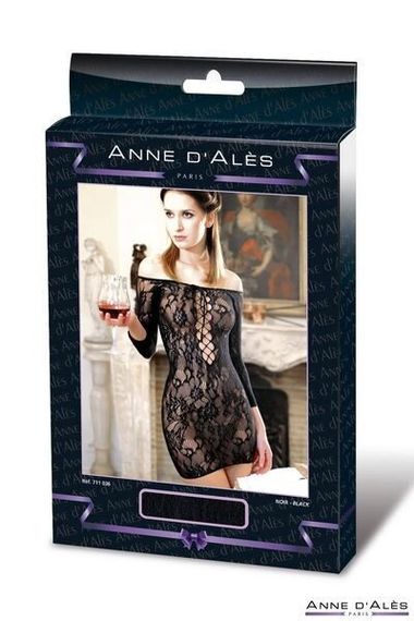 Сукня-сітка з декольте і спущеним плечем Anne De Ales FETISH DINNER, Чорний, XL, XL | Зображення 2