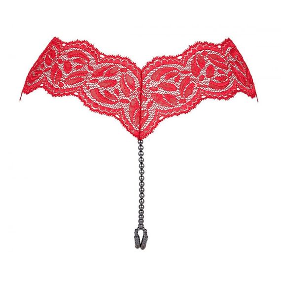 Трусики стринги с черным жемчугом Ebony Your Night Paris Красные L | Зображення 1