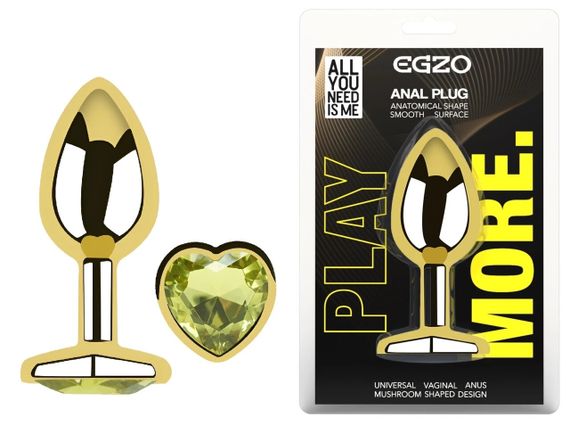Анальна пробка EGZO Gold Heart Plug Lime M з кристалом і серцеподібною основою Sex Aura | Зображення 4