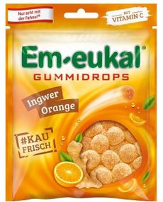 Конфеты Em-eukal с имбирем и апельсиновым соком + витамин C – мягкие леденцы для иммунитета и горла, Германия