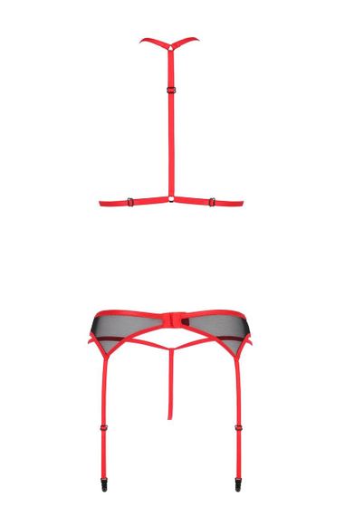 Комплект білизни Passion SATARA SET XXL/XXXL red, топ, пояс для панчіх, стрінги | Зображення 3