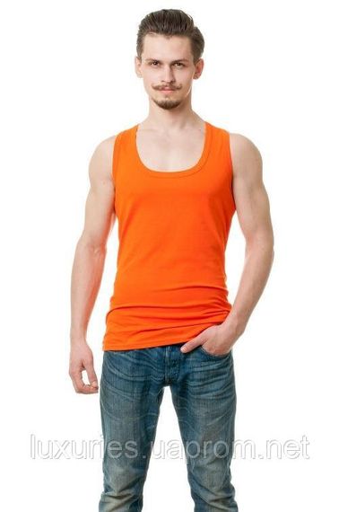 Спортивная мужская майка со 100% хлопка, Премиум качество, разные цвета. S, Оранжевый